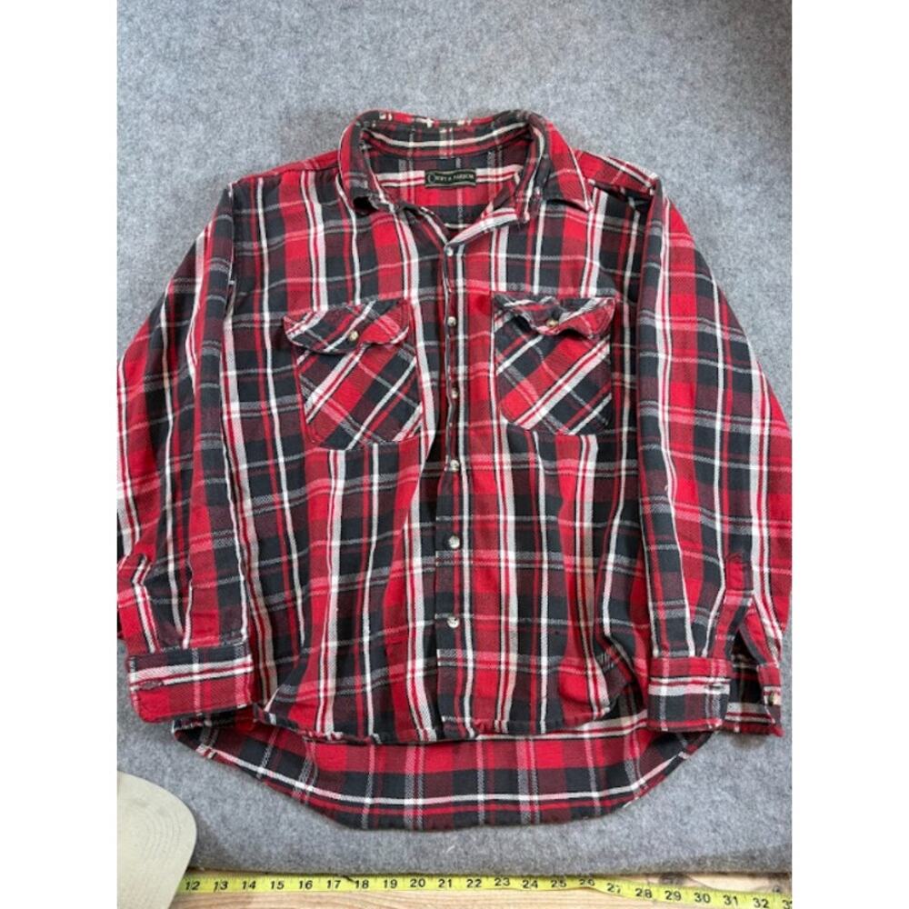 Croft & Barrow Flannel Button Up Shirt Mens XL Red Black Plaid Check Grunge 90s